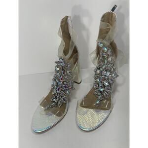 EGO Women’s Rhinestone Block Heel Sandals – US 10/UK 8 (Clear Straps, Statement)